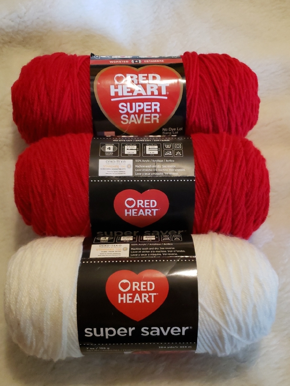Red Heart Super Saver Yarn - Red & White